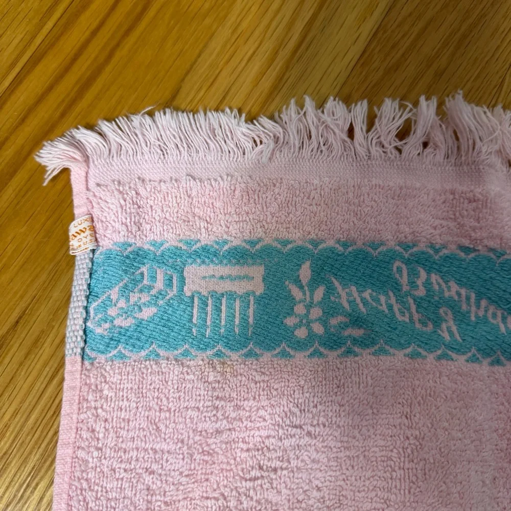 Vintage Callaway Hand Towel Wash Cloth HAPPY BIRTHDAY embroidered pink
